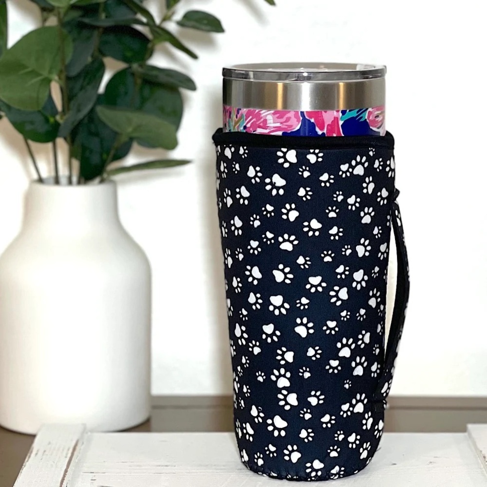 Neoprene Tumbler Sleeve w/ Handle - Paw Print